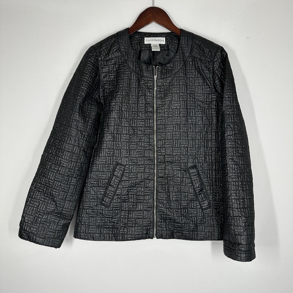 Sag Harbor Quilted Front Zip Lightweight Jacket Black Women 10 Sleek Modern Chic
